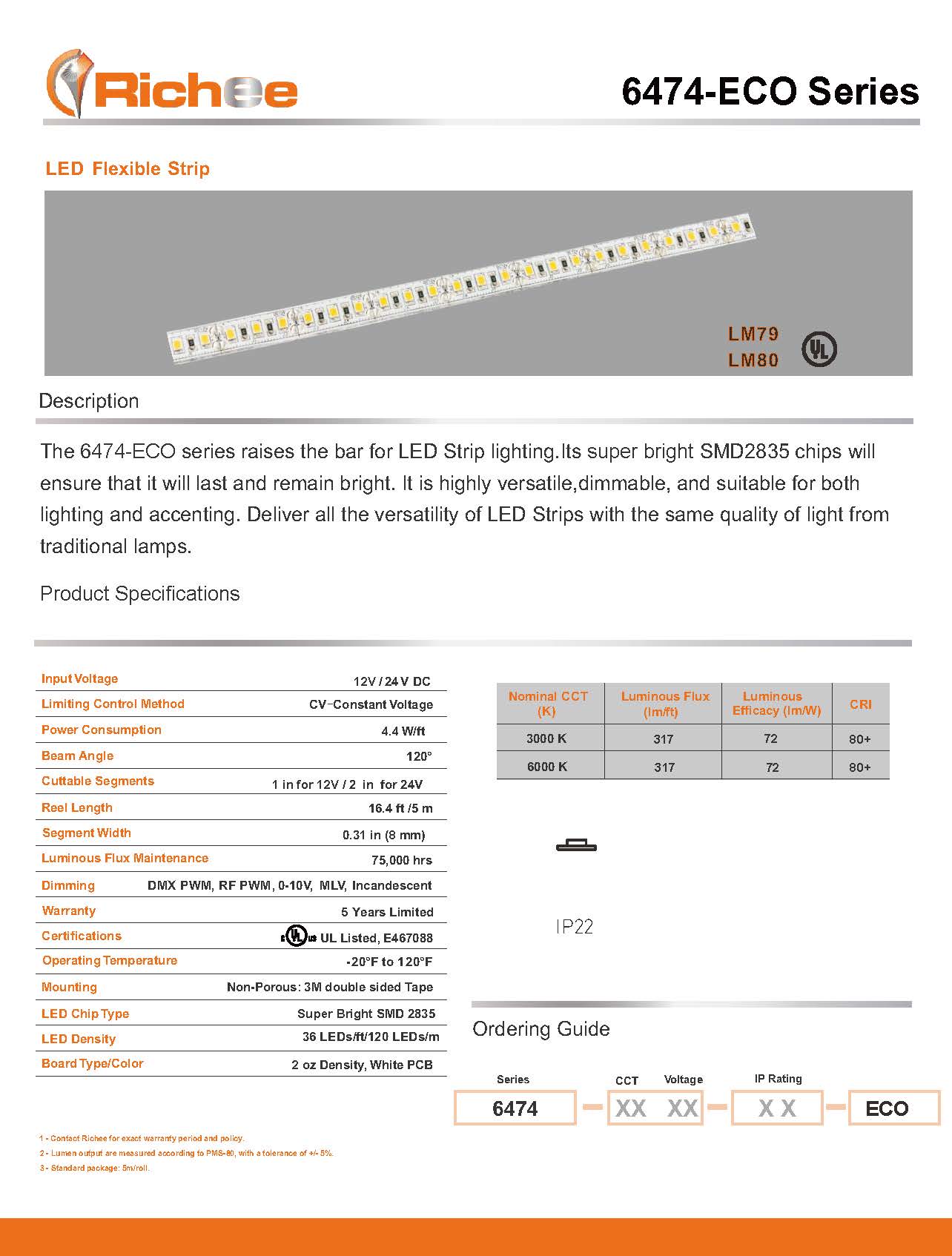 LED Flexible Strip - 6474-ECO 4.4W/FT 24V