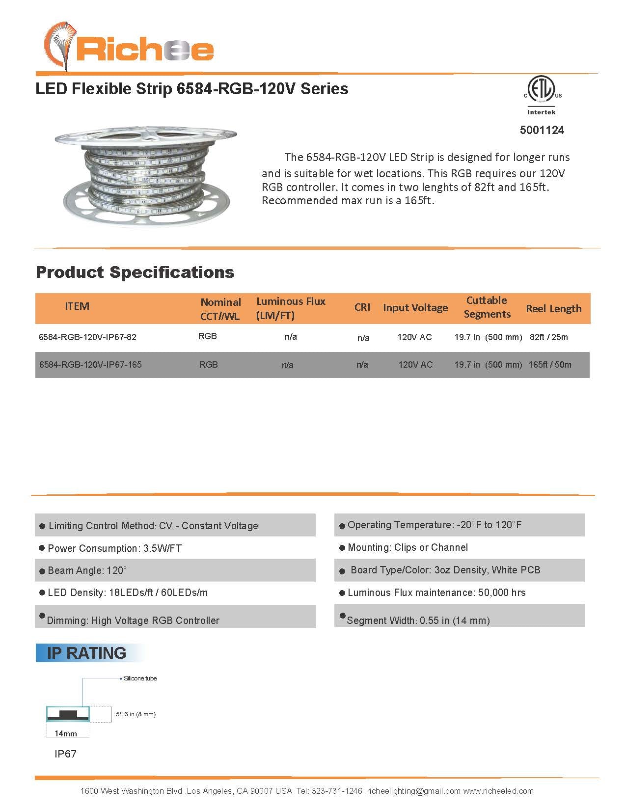 RGB High Voltage Strip 3.5W/FT