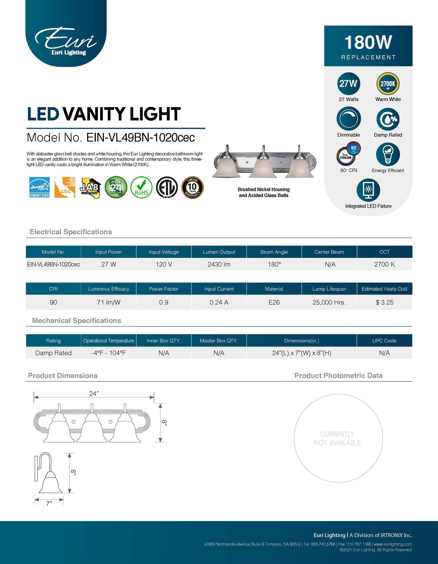 LED Vanity Light 2700K - Euri