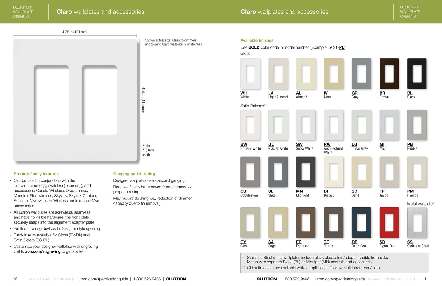 Lutron Claro Wallplate 1 Gang