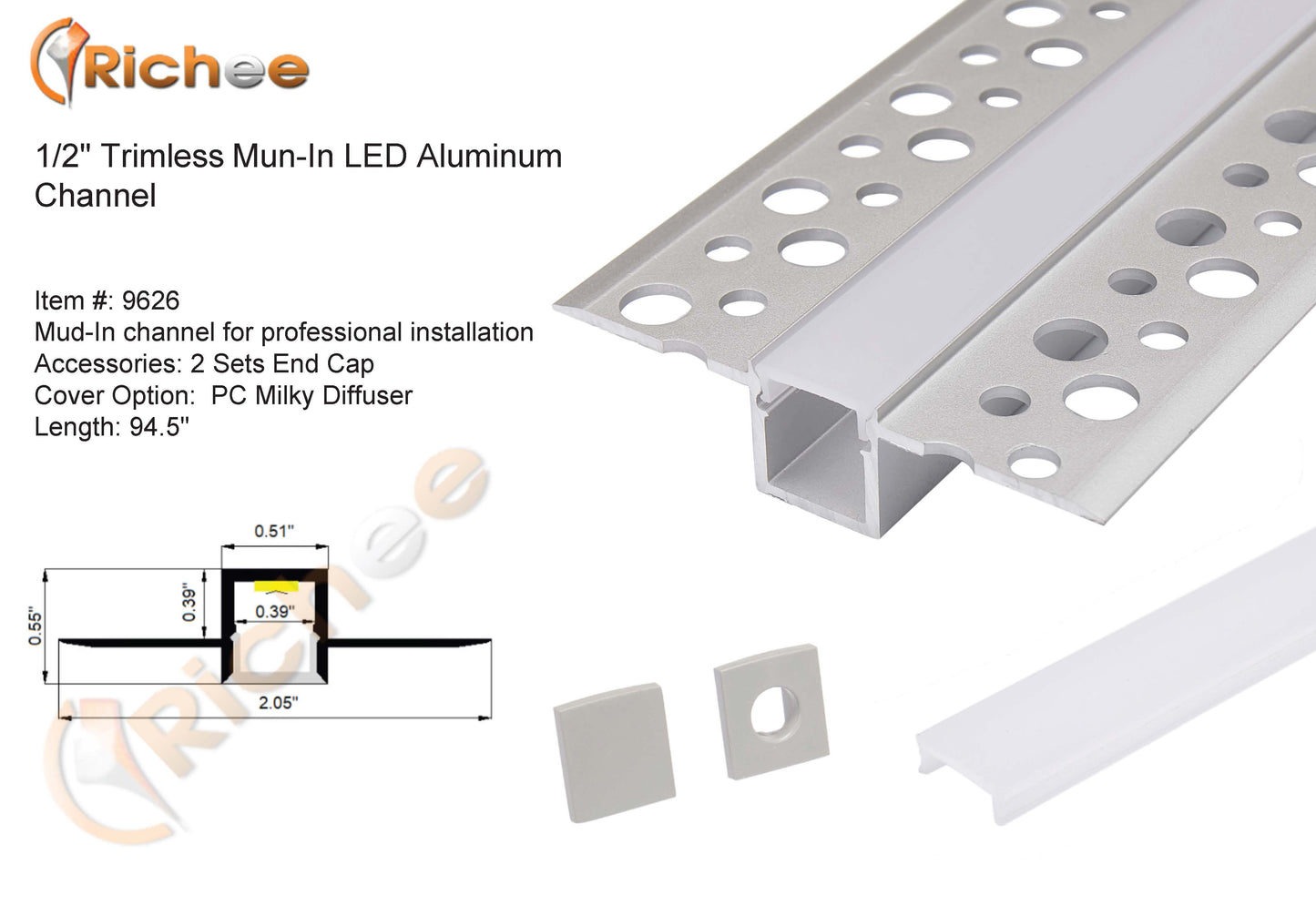 9/16" Trimless Mud-In Led Aluminum Channel