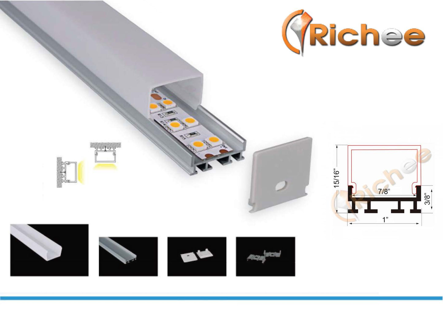 1" Big Square Top LED Aluminum Channel
