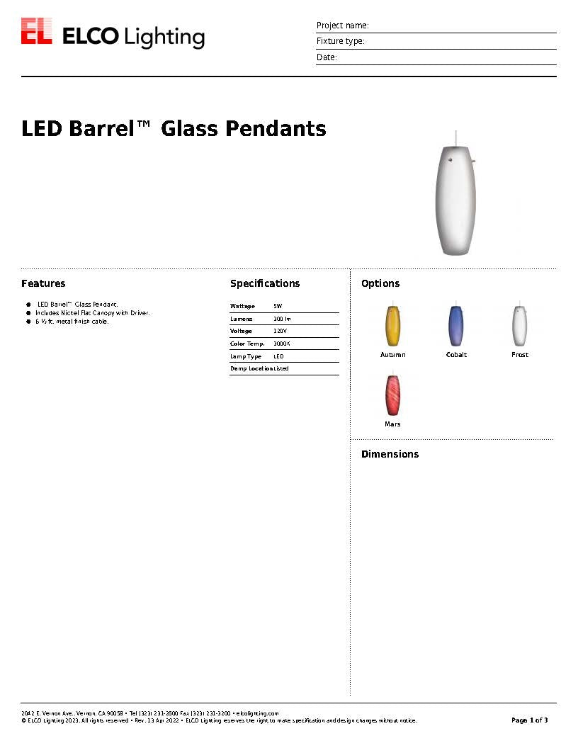 LED Barrel Glass Pendants