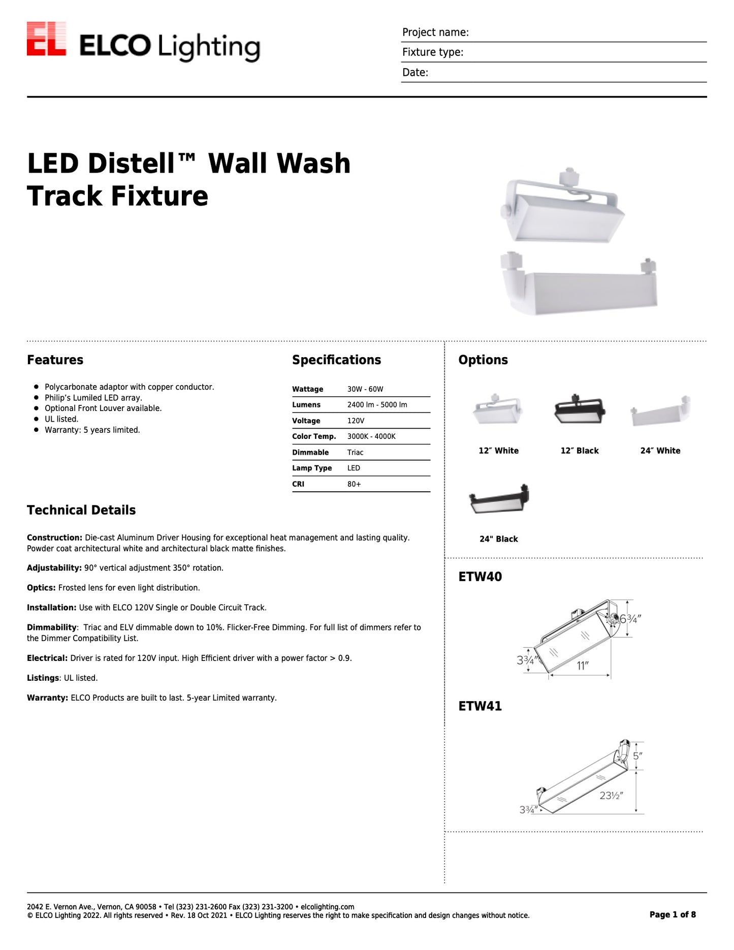 Elco Distell Wall Wash Fixture (24'')