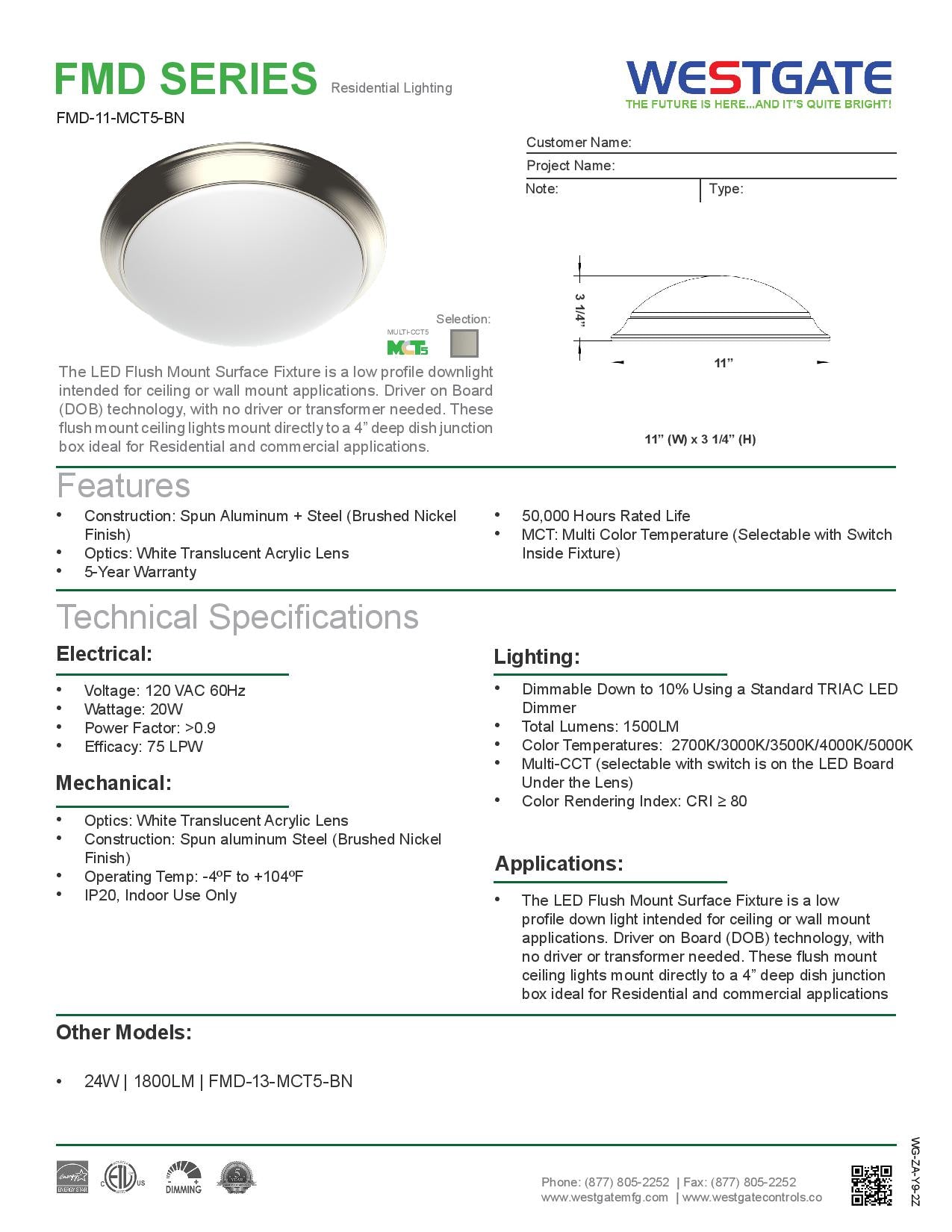 FMD LED Multi-CCT Dome Flush Mount Light - WESTGATE