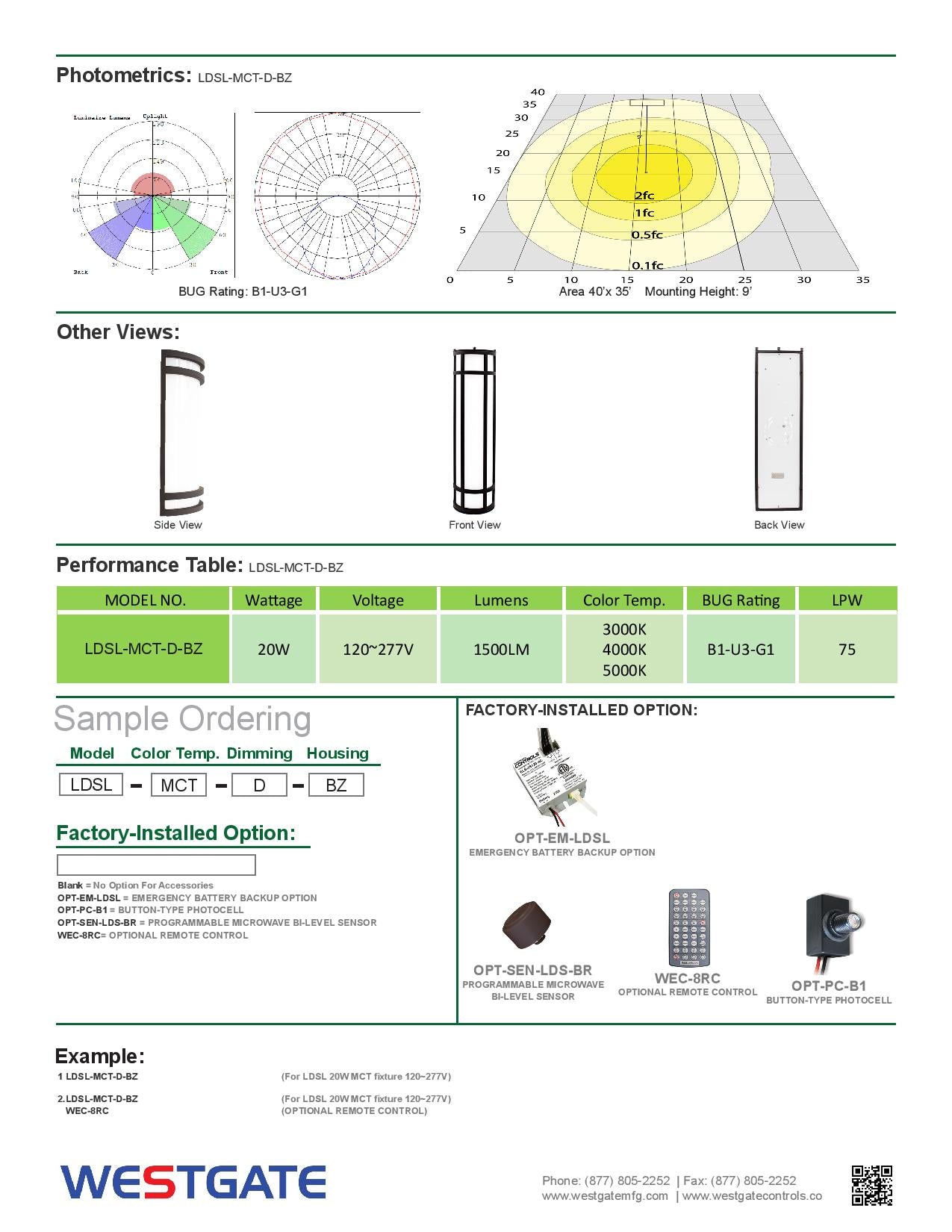 LED 18" Outdoor Wall Sconces - LDSL-MCT-D-BZ