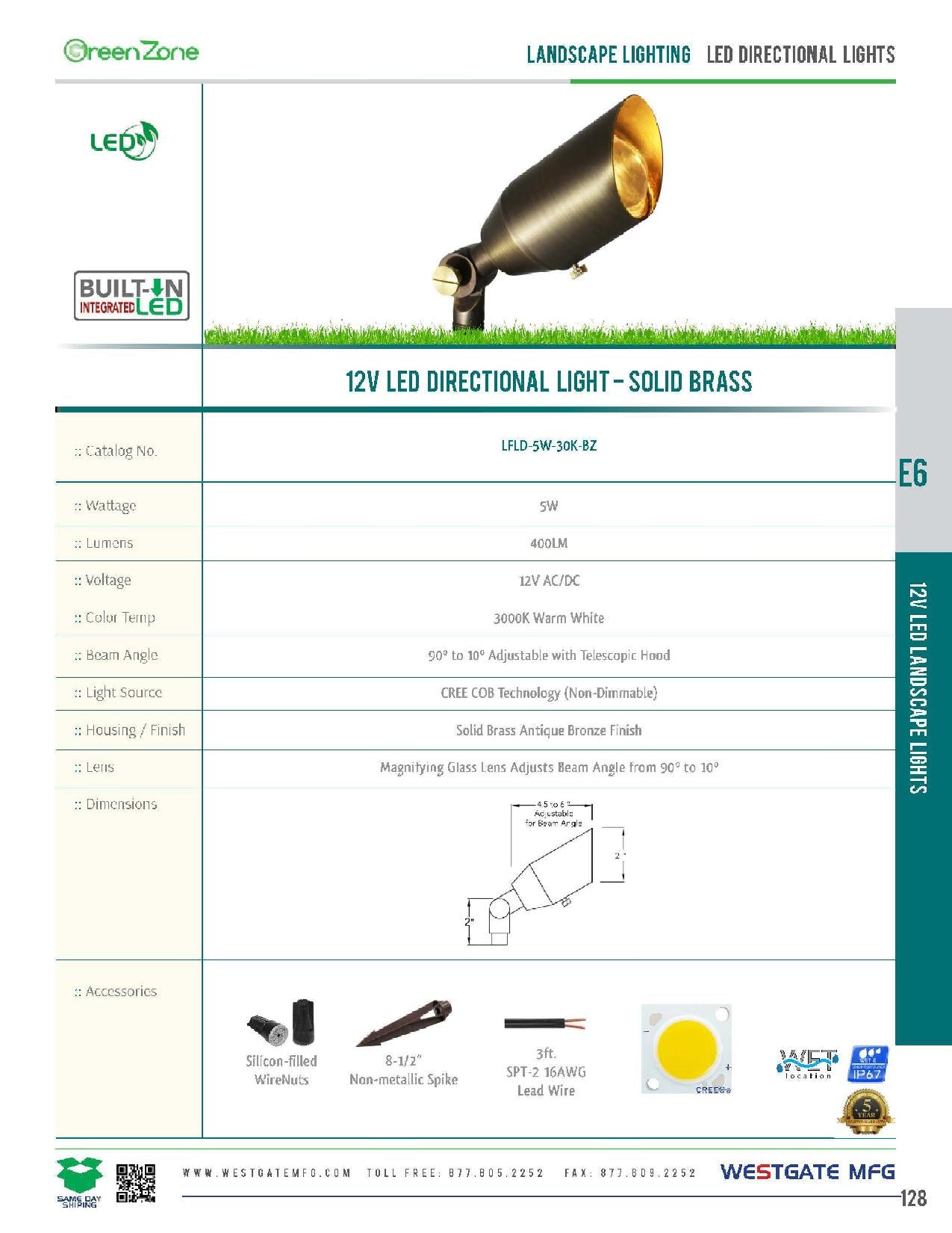LED Directional Light - 12V Solid Brass - Westgate