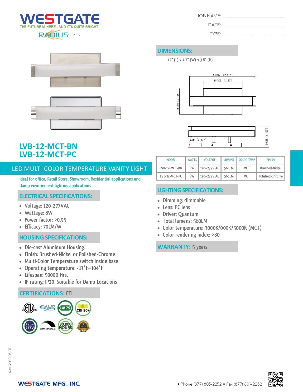 LED Multi-CCT Vanity Lights
