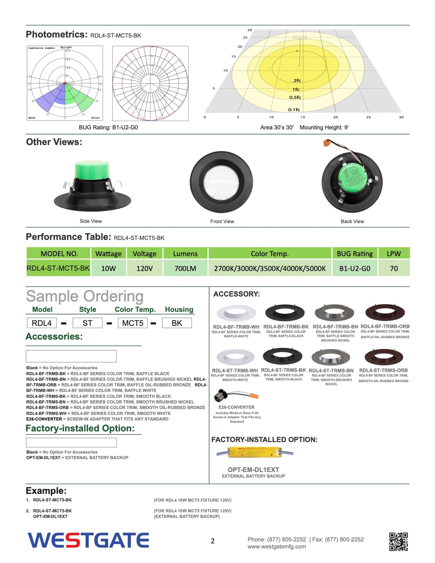 LED Multi-CCT Recessed Light with Smooth Trim, 10W, 2700K/3000K/3500K/4000K/5000K