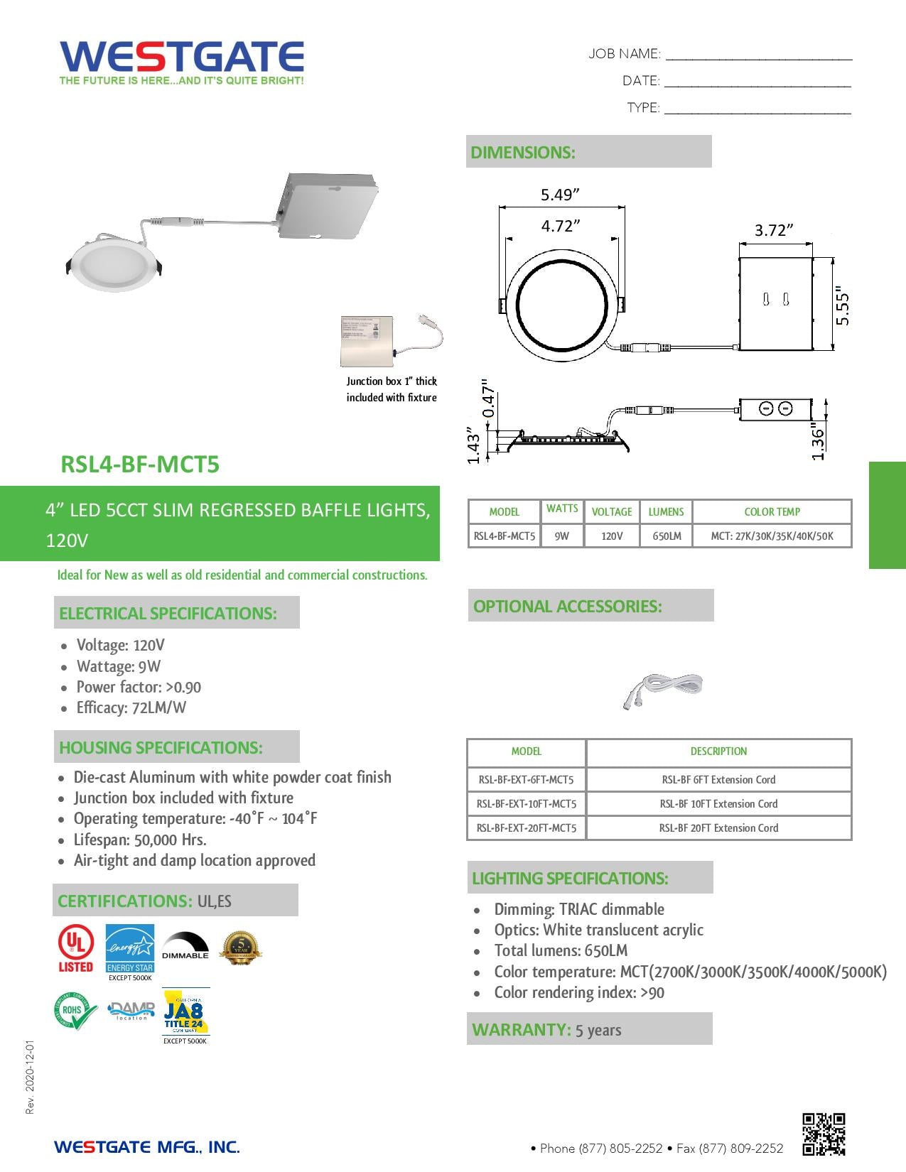 LED Ultra Slim Recessed Baffle Lights 120V - WESTGATE