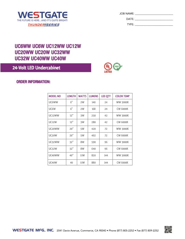 24V LED Linear underCabinet Lights - Uc32WW