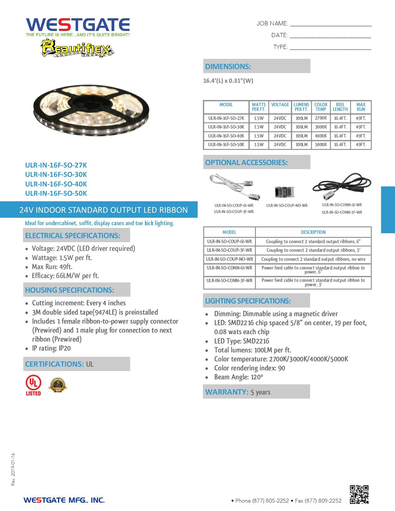 24V 2700k Indoor Standard Output LED Ribbon - WESTGATE