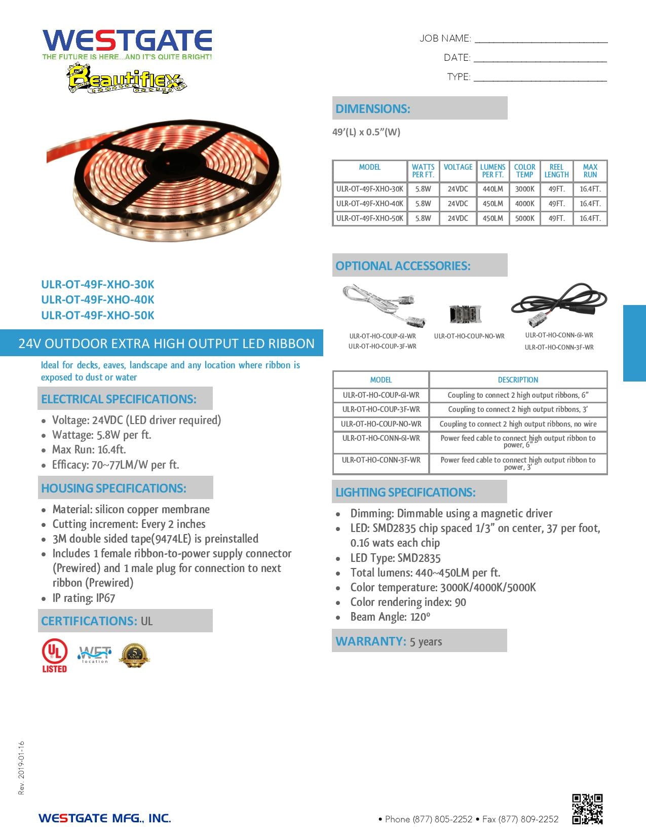 24V 5000k Outdoor Extra High Output LED Ribbon - WESTGATE