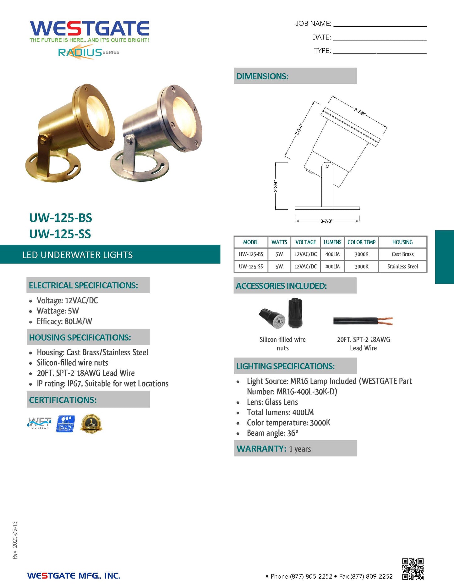 LED Underwater Light - UW-125-SS