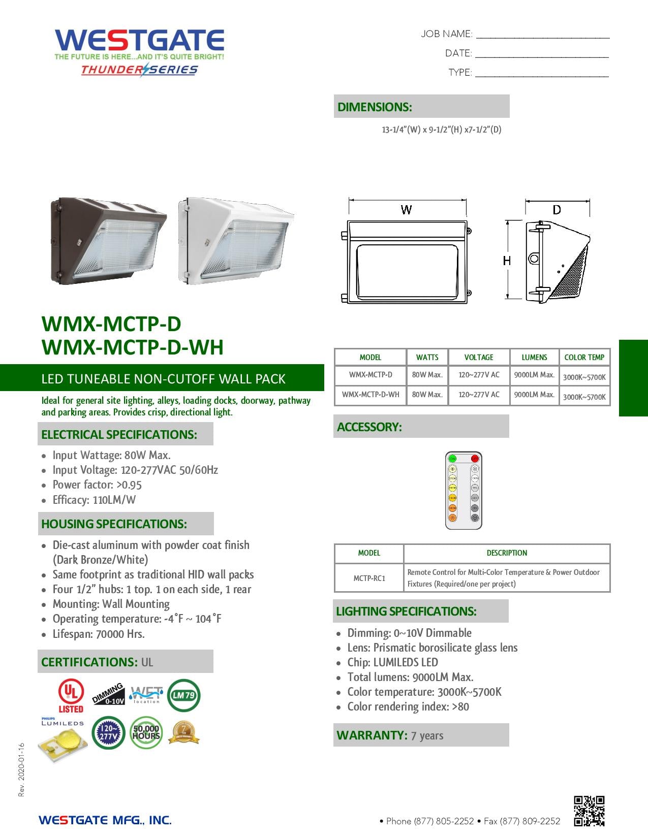 LED Tunable Non-Cutoff Wall Packs