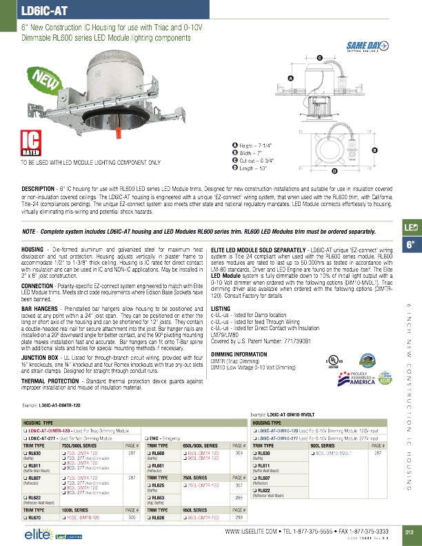 6 Inch Elite LED Recessed Housing