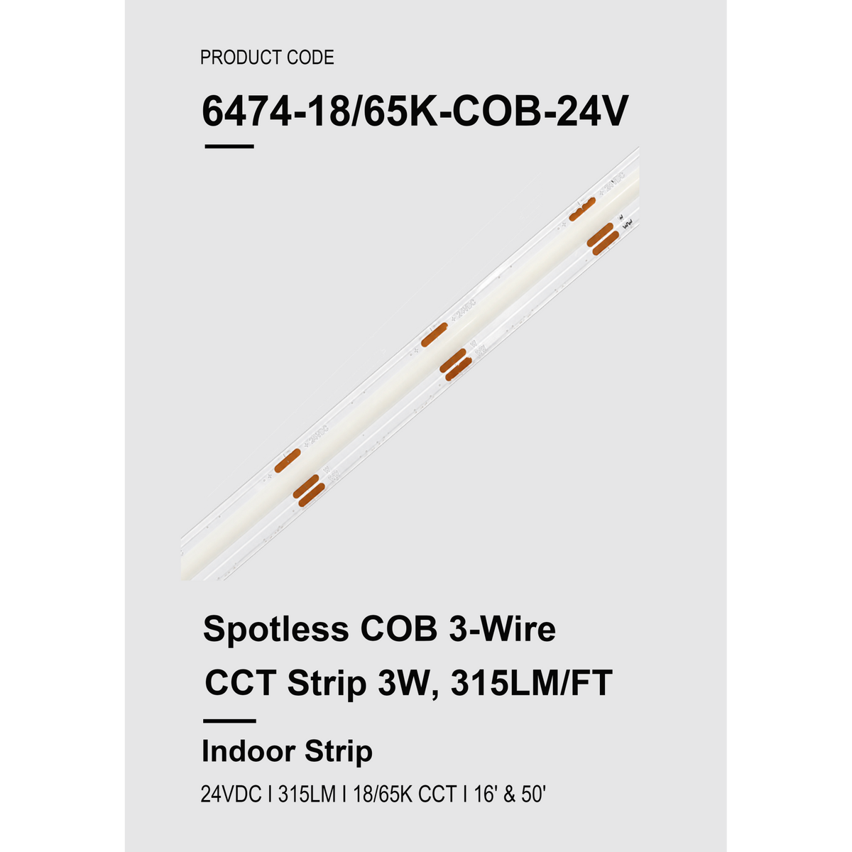Spotless COB 3-Wire CCT Strip 3W, 315LM/FT